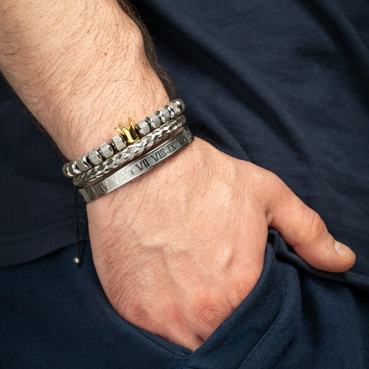 Model wearing Roman Royal King Bracelet Set on his wrist.