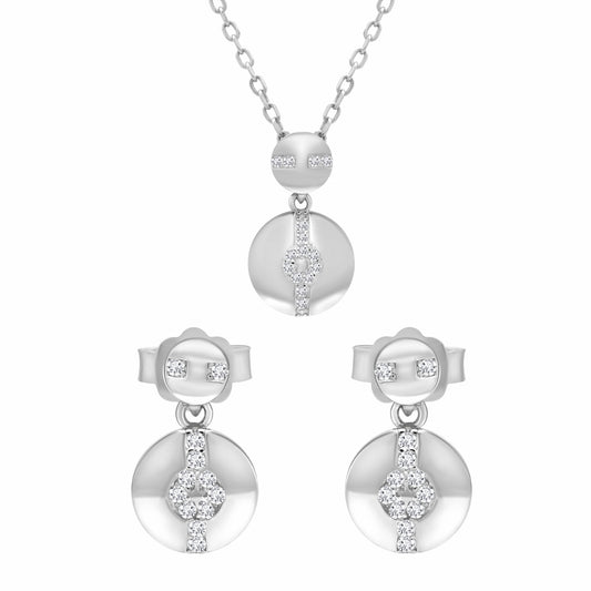 Hypnotic Solar Earrings Necklace Silver Set on white background