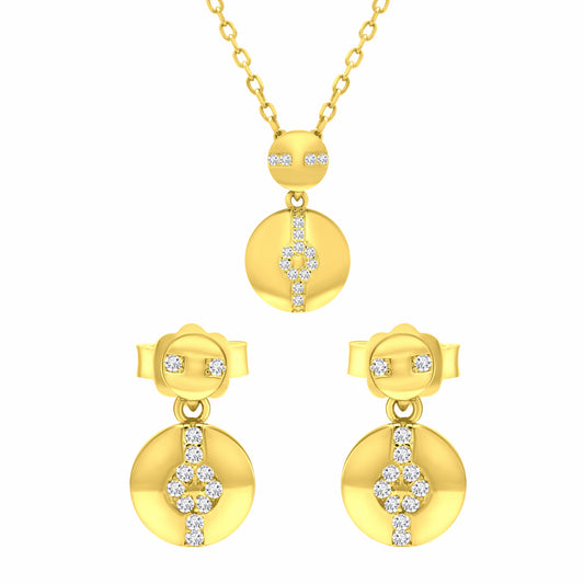 Hypnotic Solar Earrings Necklace Gold Set on white background