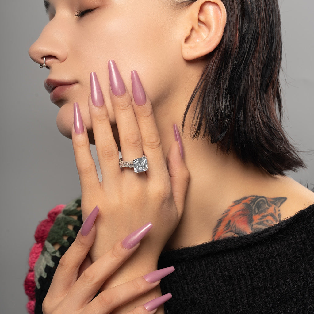 A stunning model wearing 925 silver ring with 5A cubic Zirconia