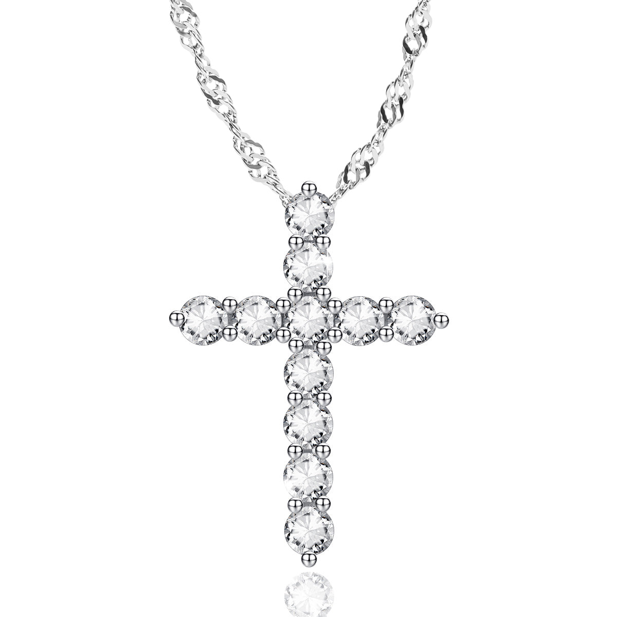 Crystal Cross Pendant with 925 Sterling Silver Water Wave necklace chain 18"