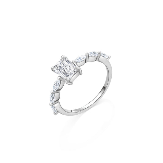 Baguette Cut Cubic Zirconia 925 Sterling Silver Ring on white background.