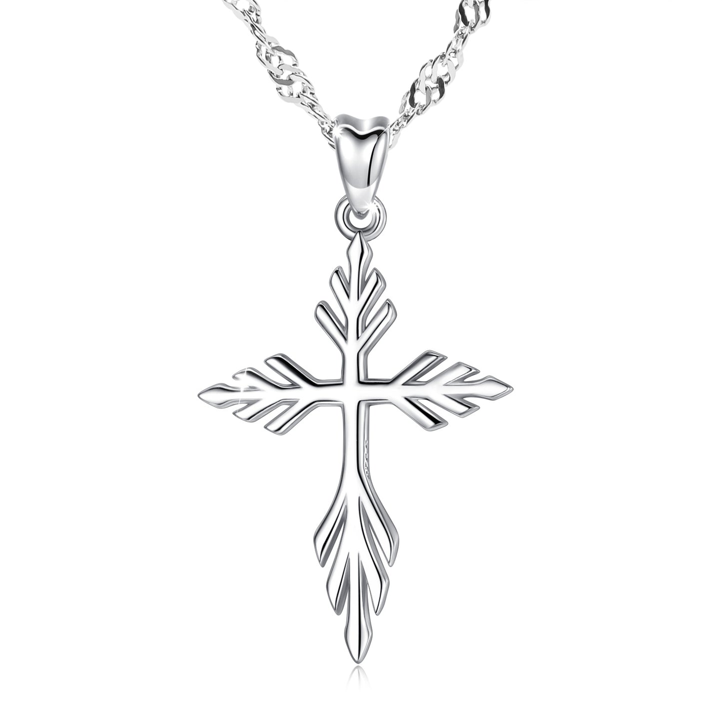 Angel Cross pendant with 925 Sterling Silver Water Wave necklace chain 18"