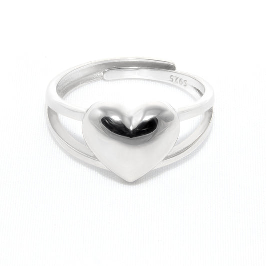 Love Heart Silver Open Ring by Crysttal
