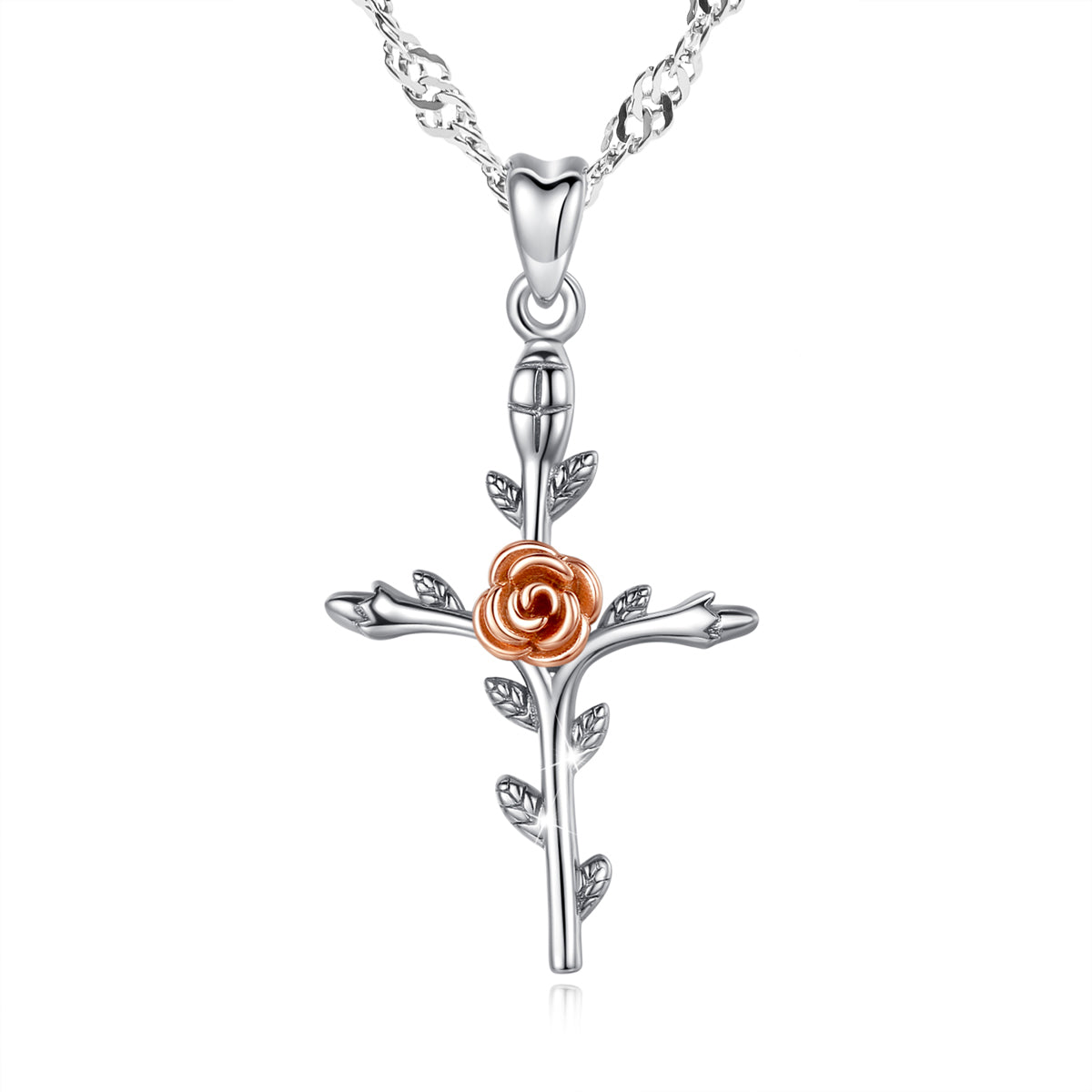Rose Cross Silver Pendant