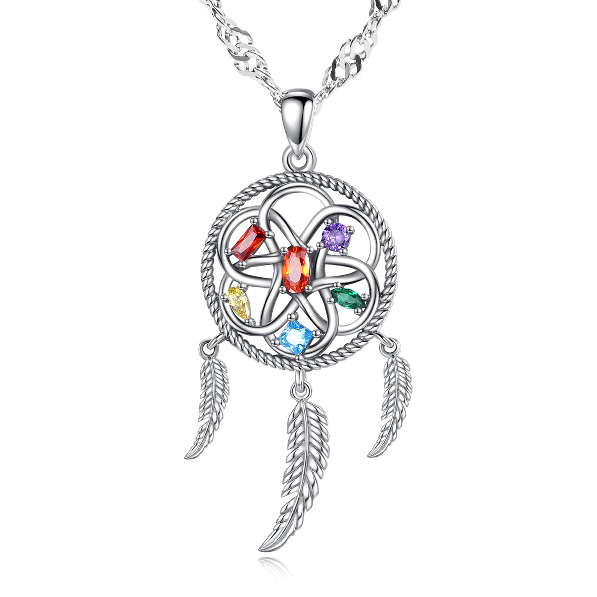 Dreamcatcher Lucky Feather Pendant with925 Sterling Silver Water Wave necklace chain 18"