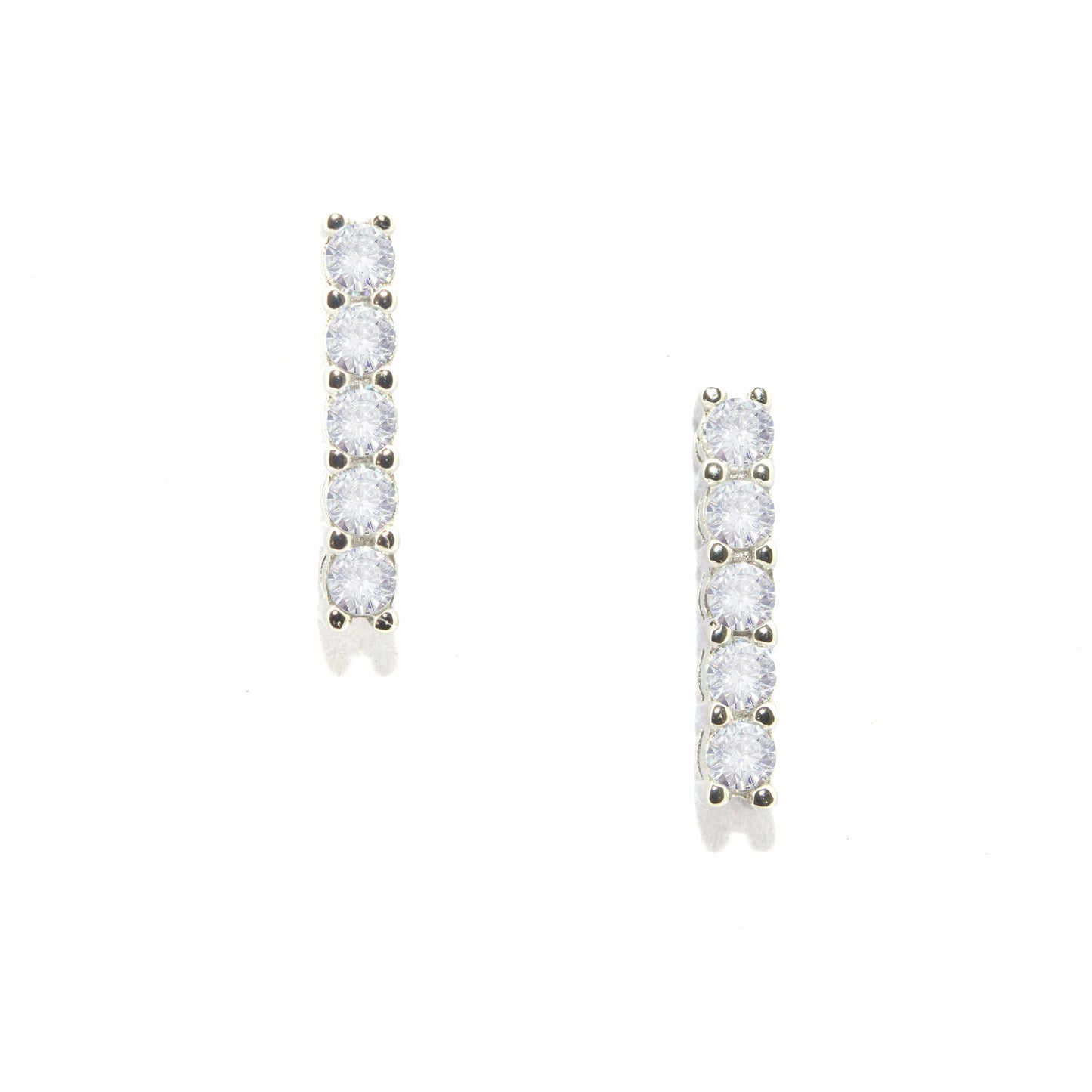 Five CZ Line Silver Stud Earrings