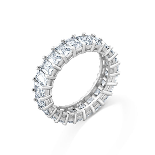Tennis Eternity Cubic Zirconia 925 Sterling Silver Band Ring on white background.
