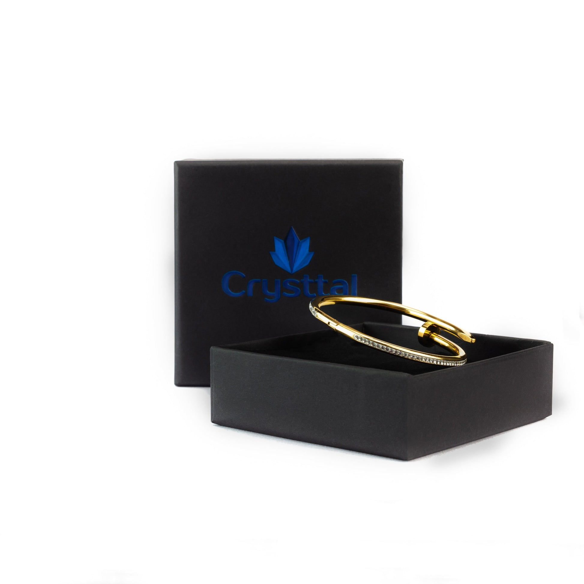 Gold Classic Nail Bangle in Crysttal branded git box