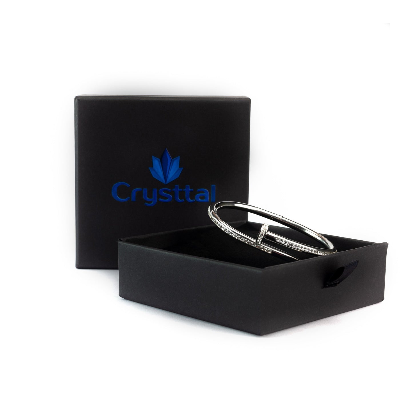 Silver Classic Nail Bangle in Crysttal branded gift box