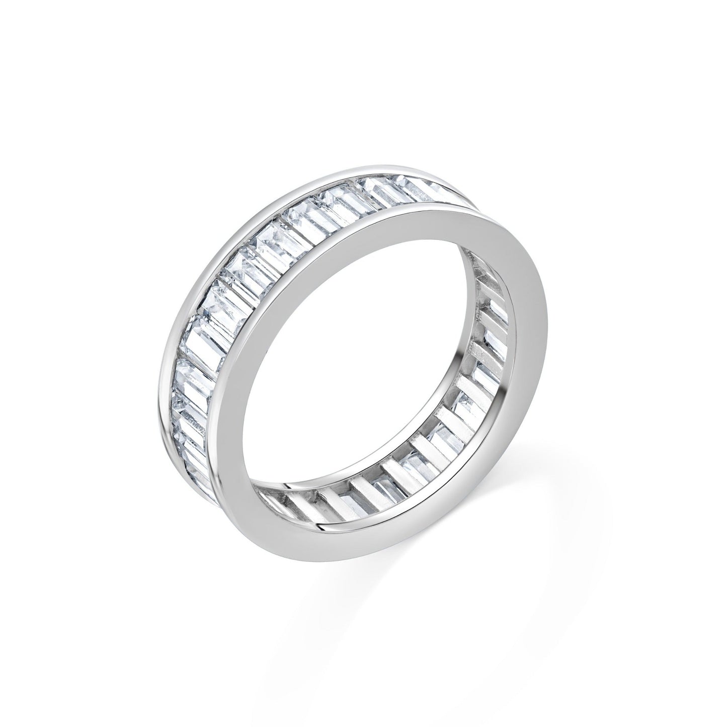 Diva Baguette Cut CZ 925 Sterling Silver Engagement Wedding Band Ring on white background