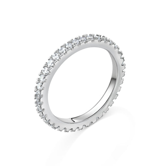 Aspasia Eternity Cubic Zirconia 925 Sterling Silver ring band on white background.