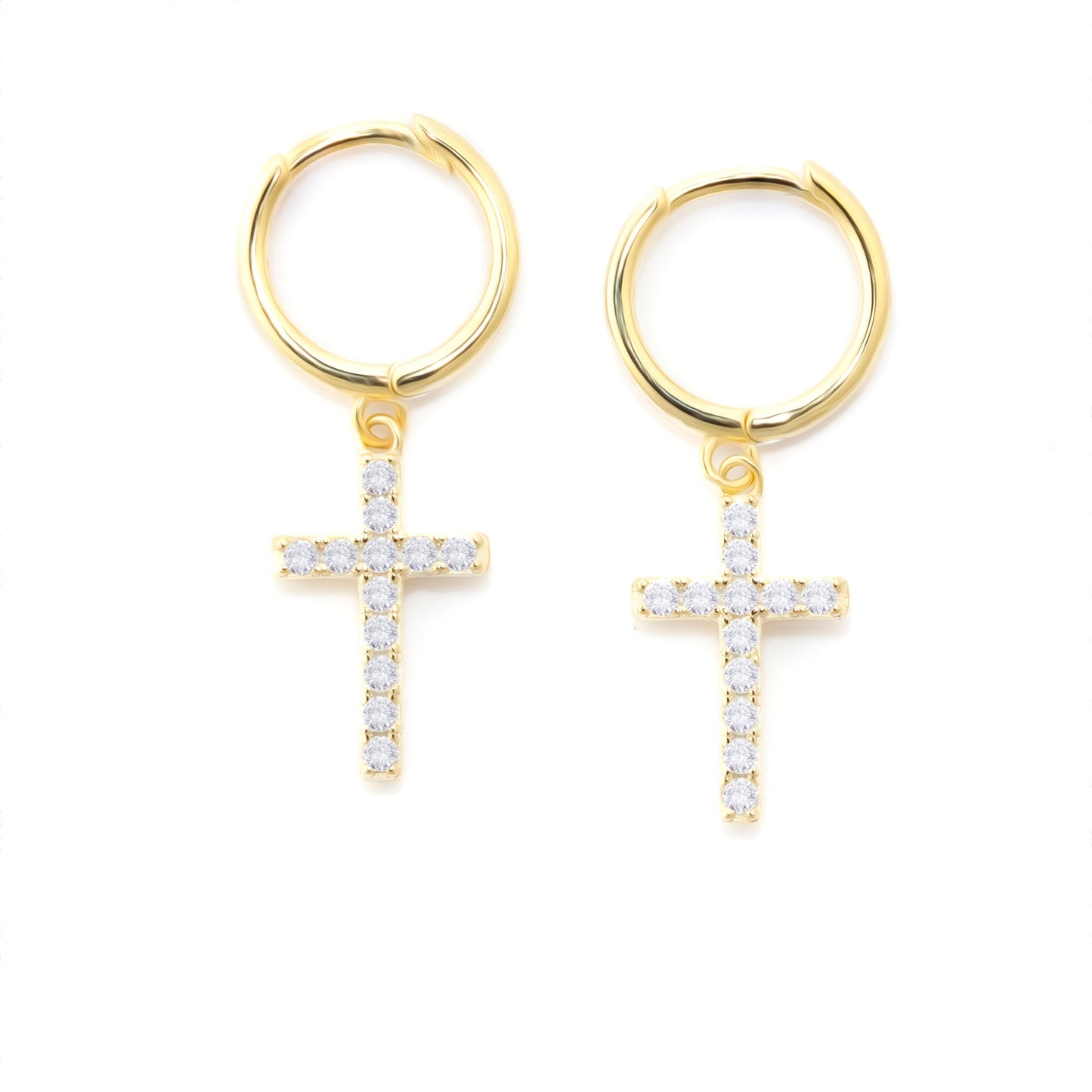 Cross Hoop CZ Gold Earrings