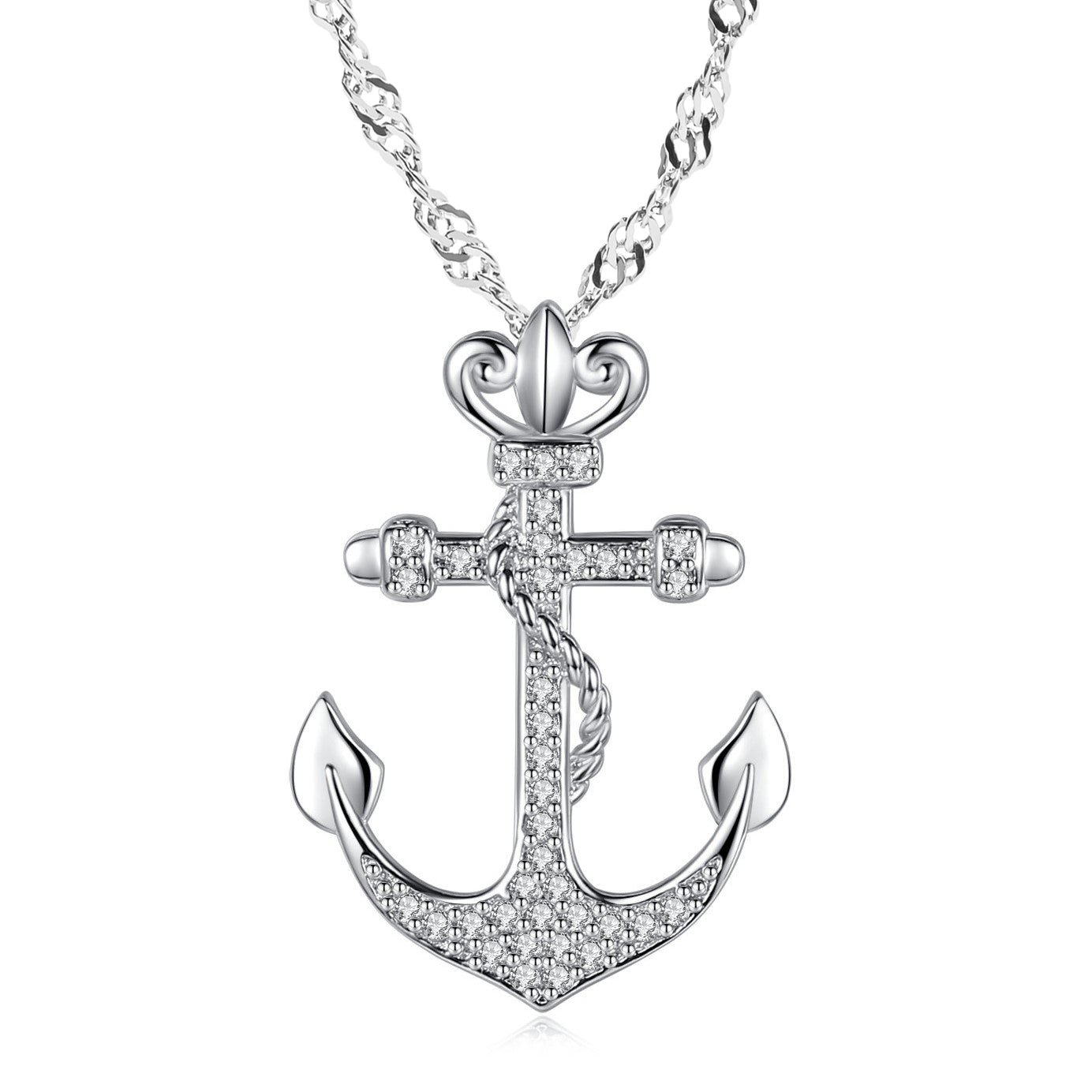 Iced Anchor Silver Pendant
