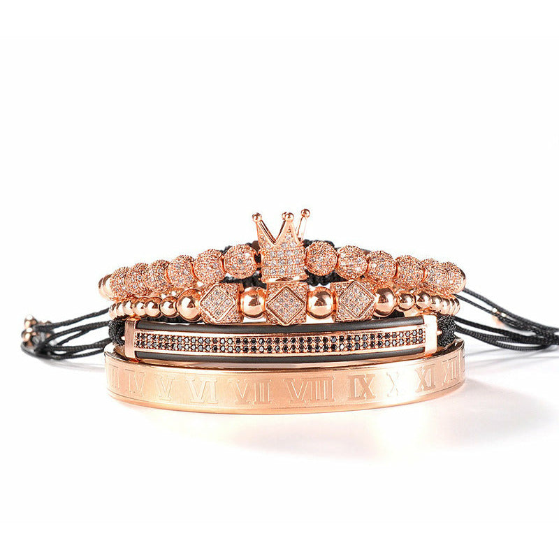 Imperial Roman Royal King 4 pcs Set Bangle in Rose Gold with cubic Zirconia