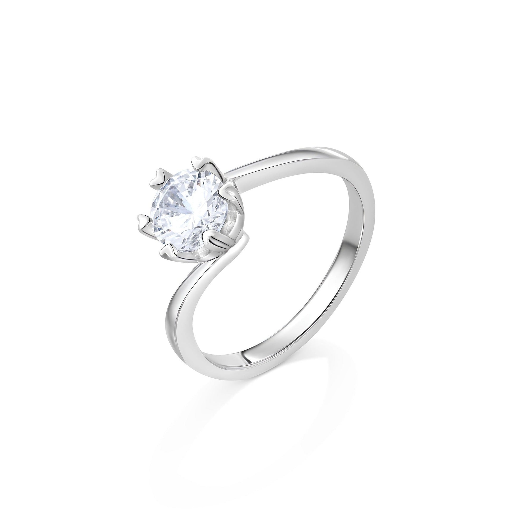 Aqua Round Cut Cubic Zirconia 925 silver Engagement Ring on white background.