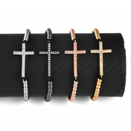 Crysttal Cross Gemstone Bracelets in Silver, Black, Rose gold and Gold plated