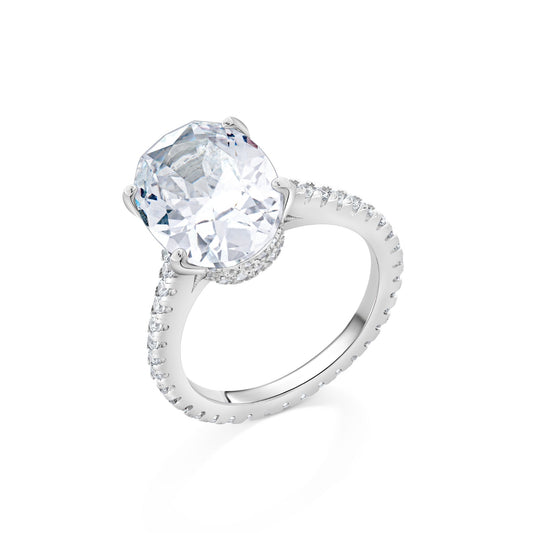 Oval Cut Cubic Zirconia 925 silver ring on white background.