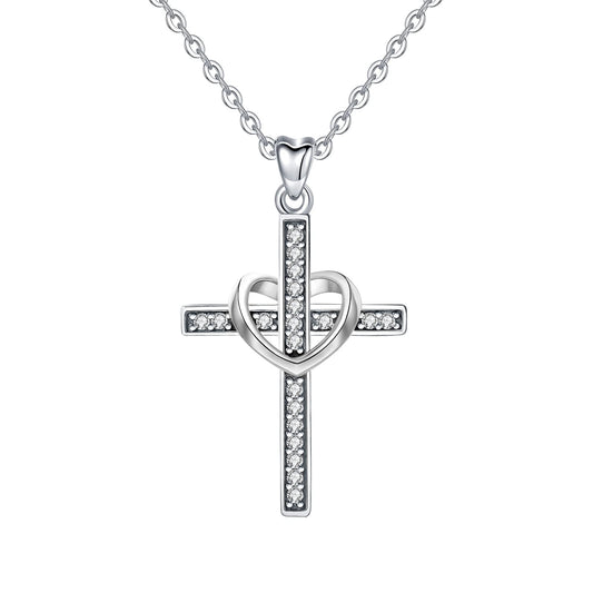 Cross and Heart Crystal Pendant