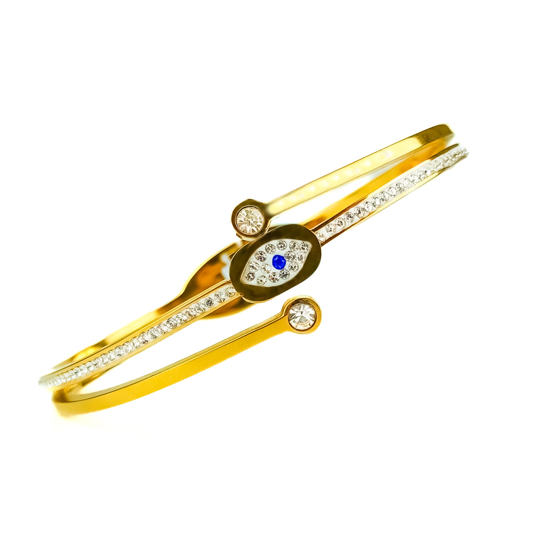 Evil Eye CZ 925 Sterling Silver Gold plated Bangle front view