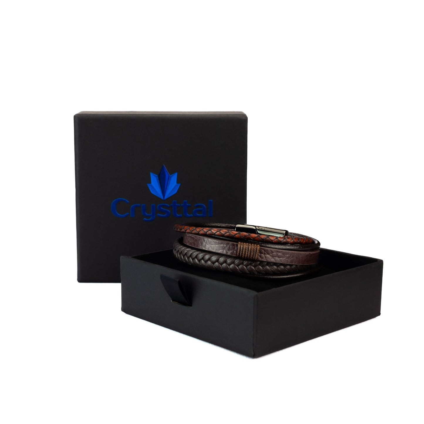 Brown Classic Leather Strap bracelet in Crysttal branded goft box