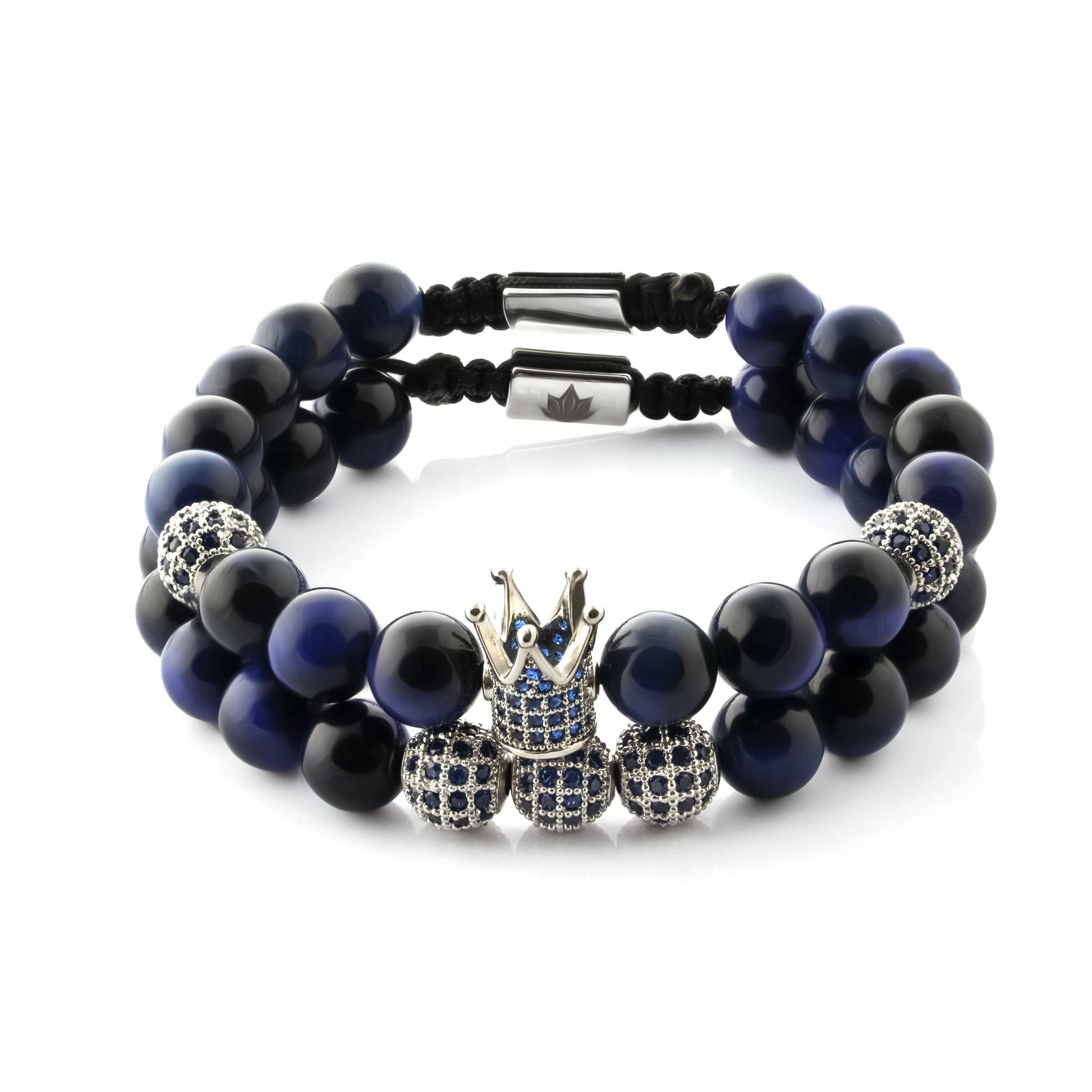 Tiger Eye Crown Bracelet 2pcs Set in Blue