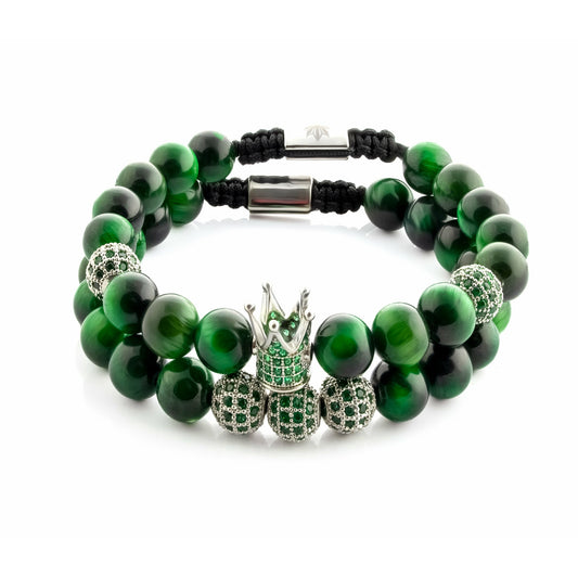 Tiger Eye Crown Bracelet 2pcs Set in Green