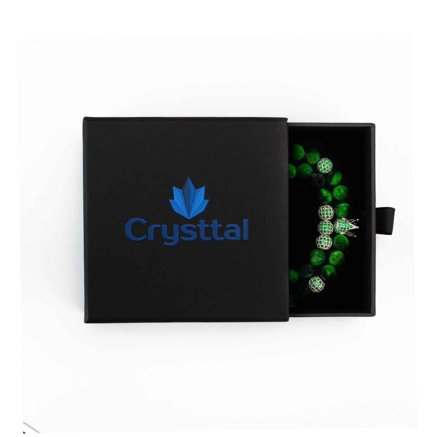 Tiger Eye Crown Bracelet 2pcs Set in Green in a Crysttal branded gift box