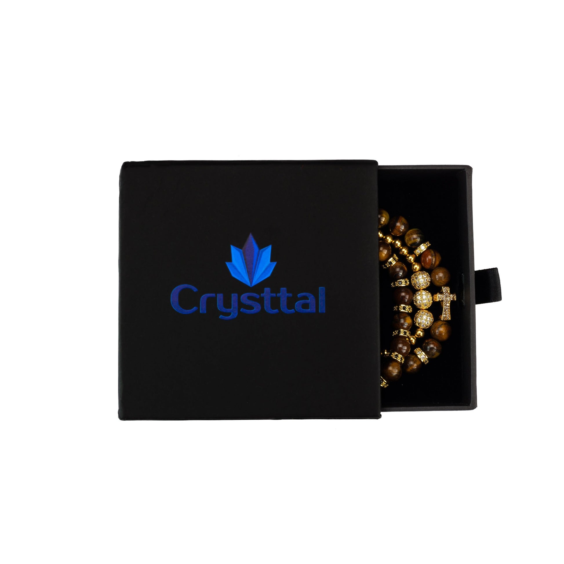 Cross Sphere Tiger Eye CZ Bracelet Set in Crysttal branded gift box