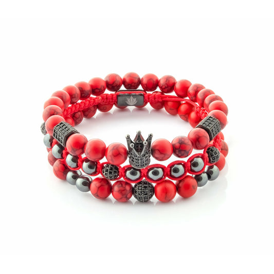 Imperial Red Turquoise Hematite Bracelet 3 pcs Set by Crysttal