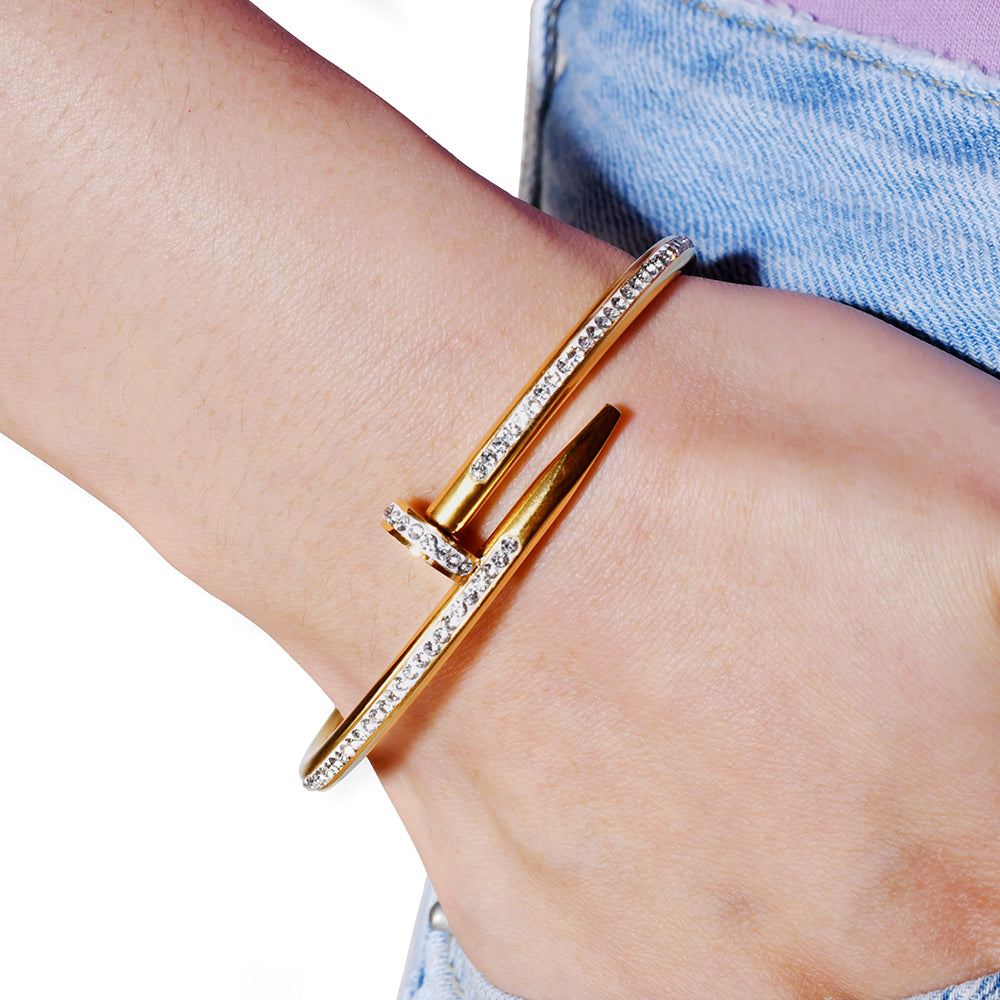 Gold Classic Nail Bangle on wrist look