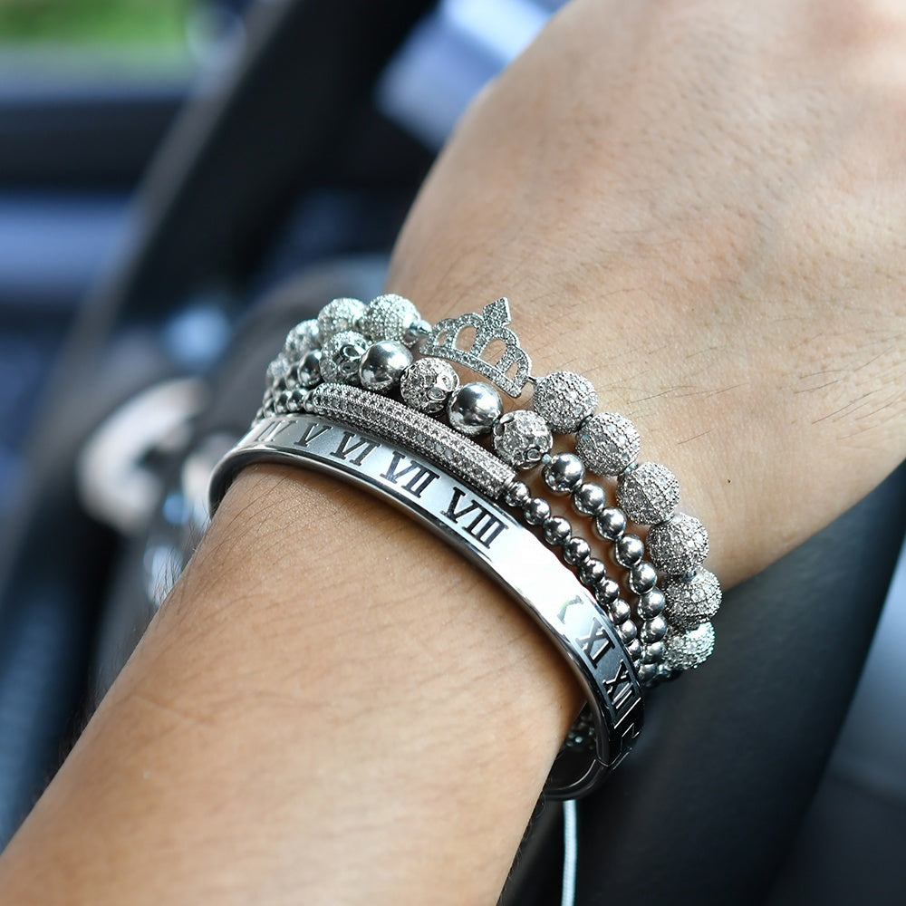 Imperial Roman Queen Bracelet Set in Silver on wrist