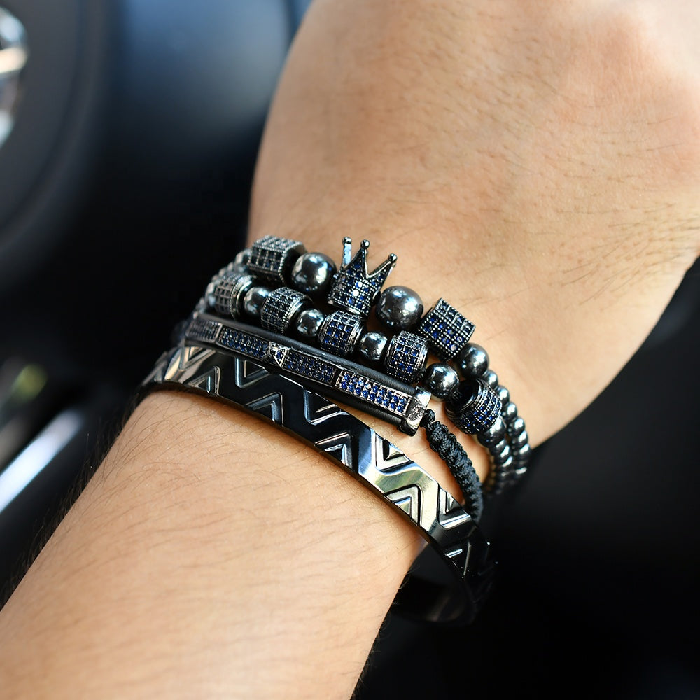 Imperial King Hematite Bracelet Set on wrist