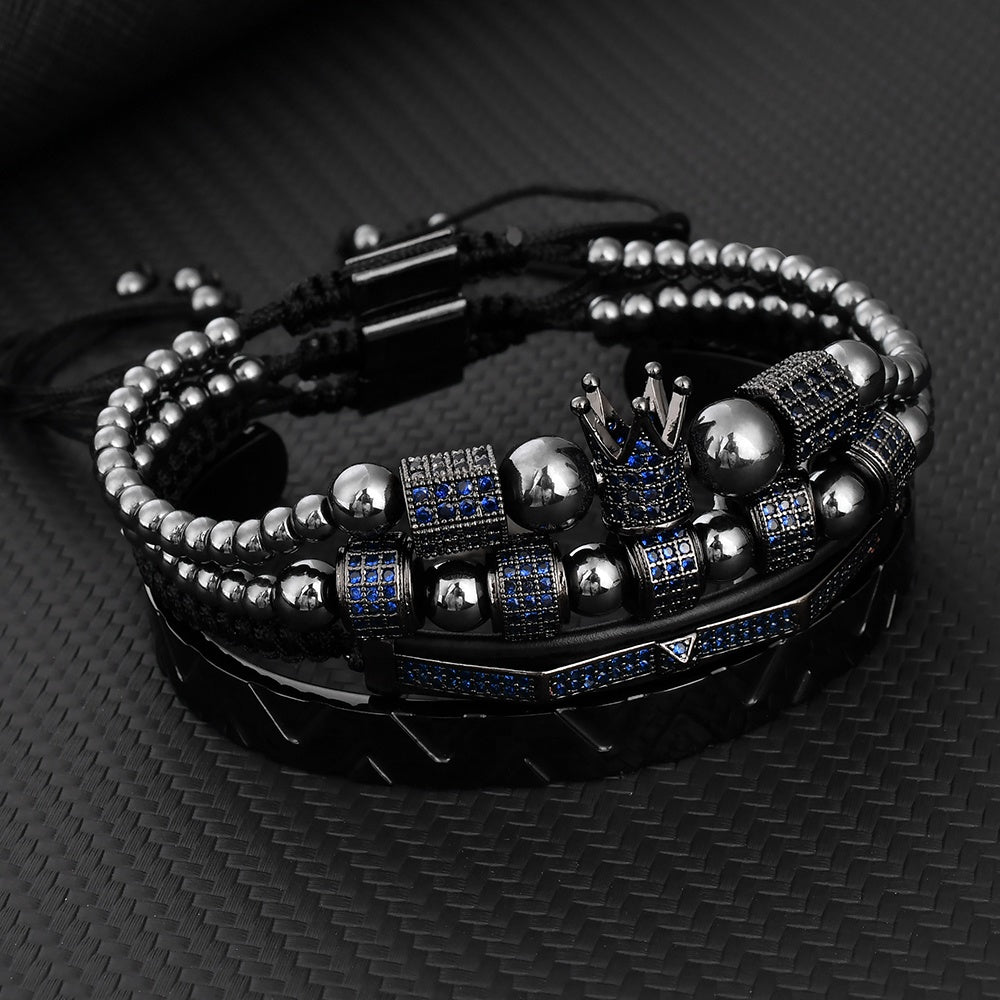 Imperial King Hematite Bracelet Set Carbon Fibre background