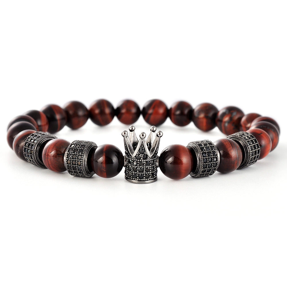 Tiger's Eye Black Agate Crown Bracelet Set Crown piece
