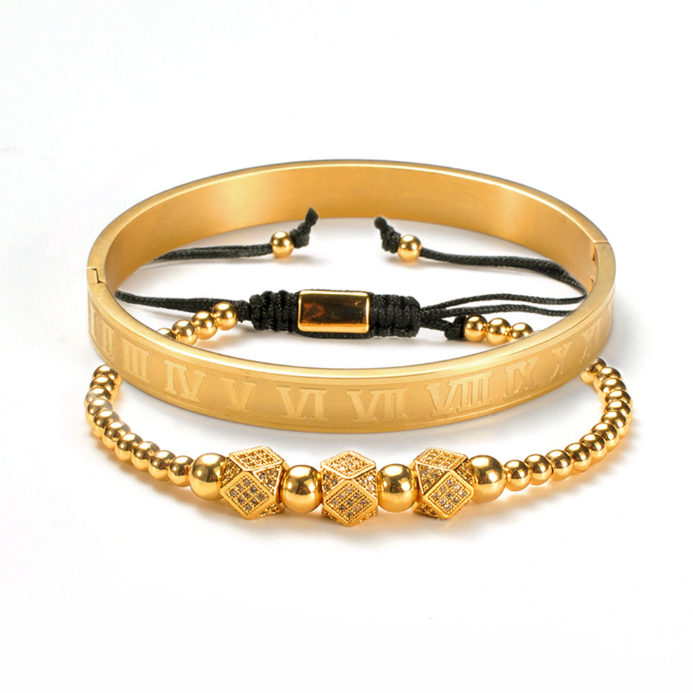 Imperial Roman King Set's Bangle and beaded bracelet in Gold