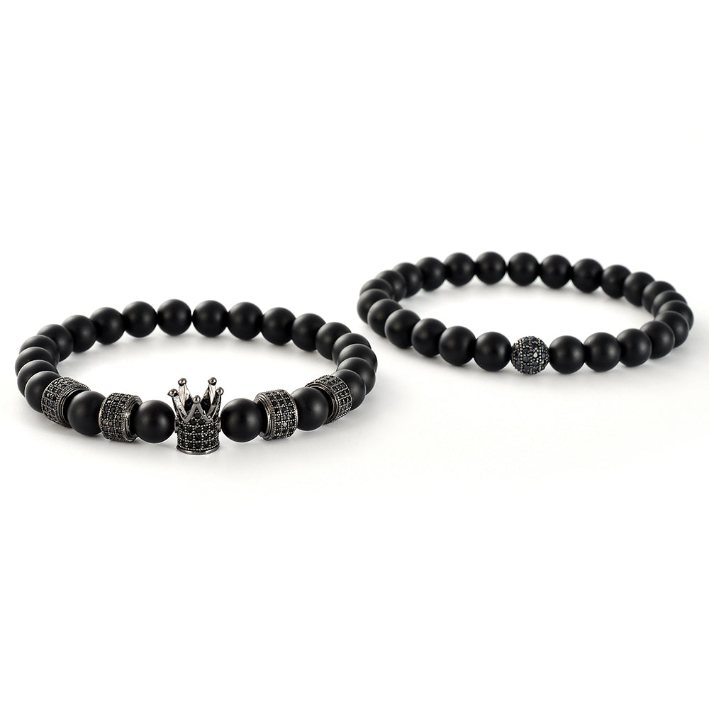 Black Agate Crown Bracelet Set (side by side)