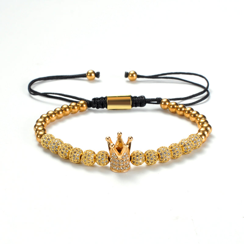 Imperial Roman King Set's beaded bracelet with Crown in Gold