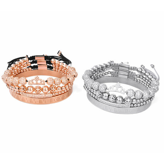 Imperial Roman Queen Bracelet Sets in Rose Gold and Silver side by side