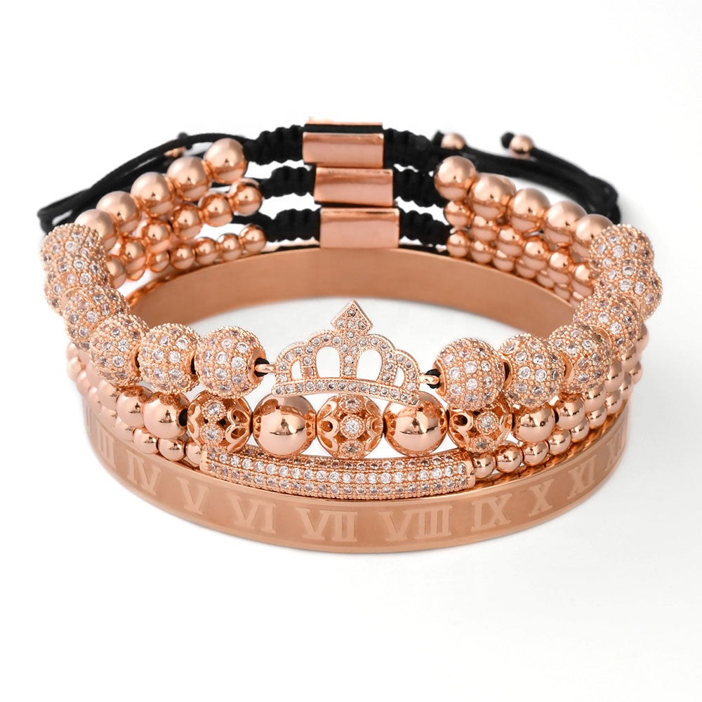 Imperial Roman Queen Bracelet Set in Rose Gold by Crysttal