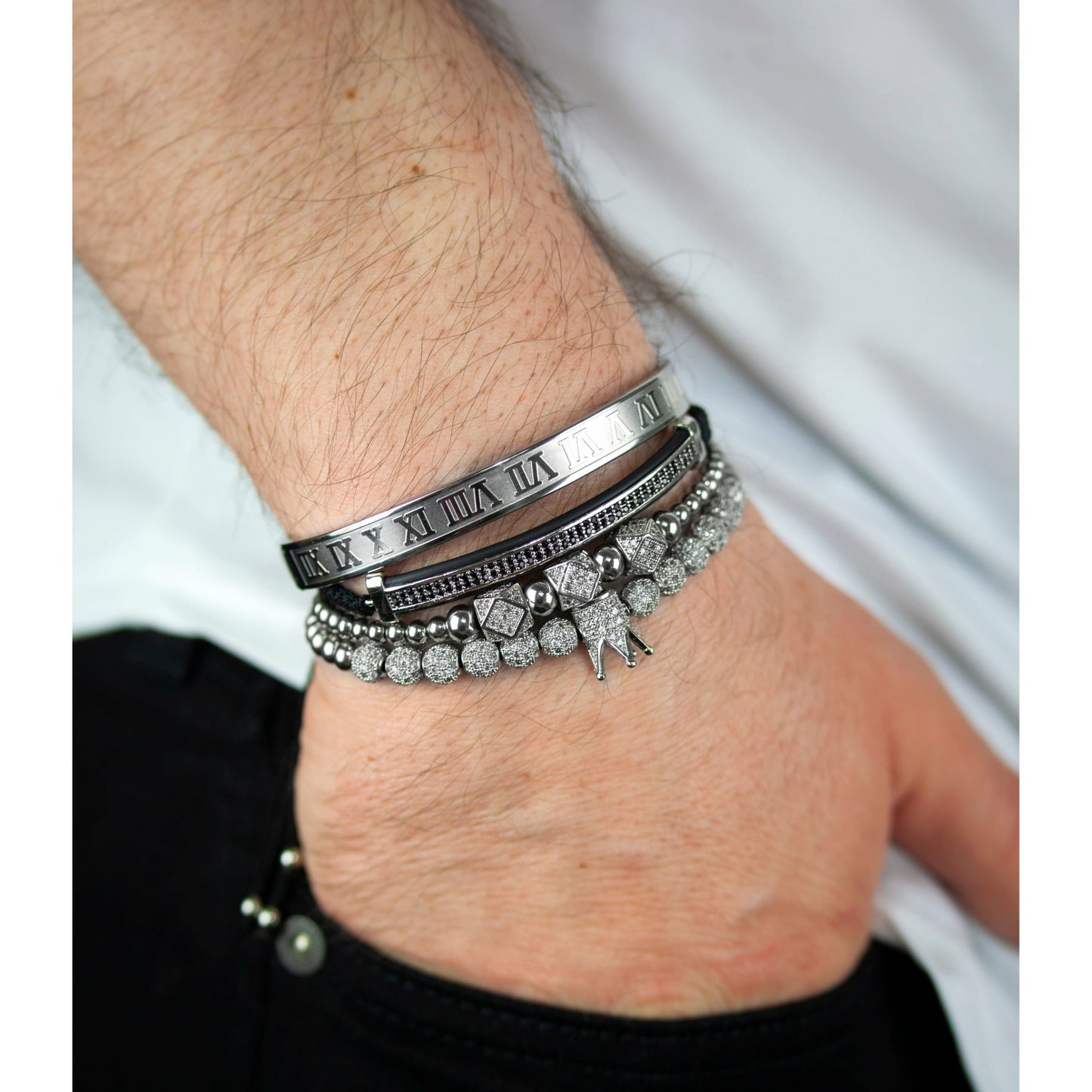 Imperial Roman King Set in Silver on man's wrist