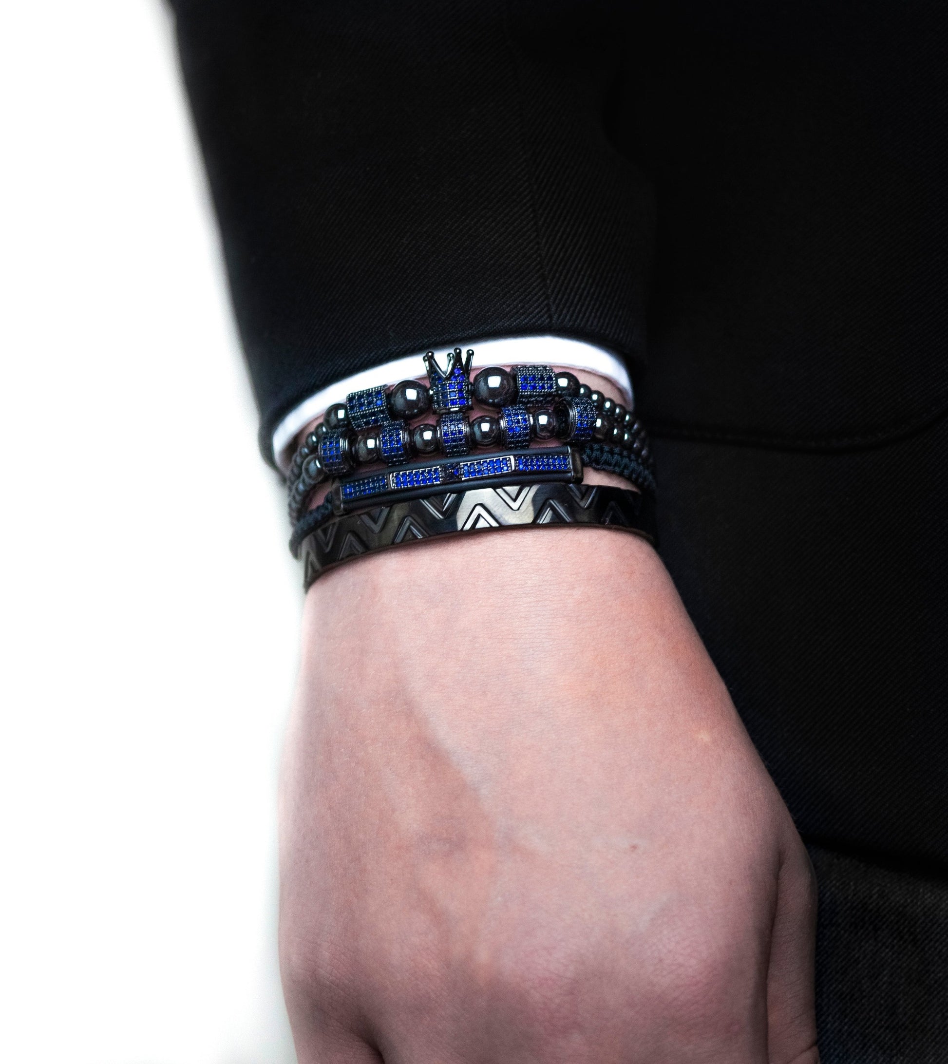 Imperial King Hematite Bracelet Set on wrist Costume look