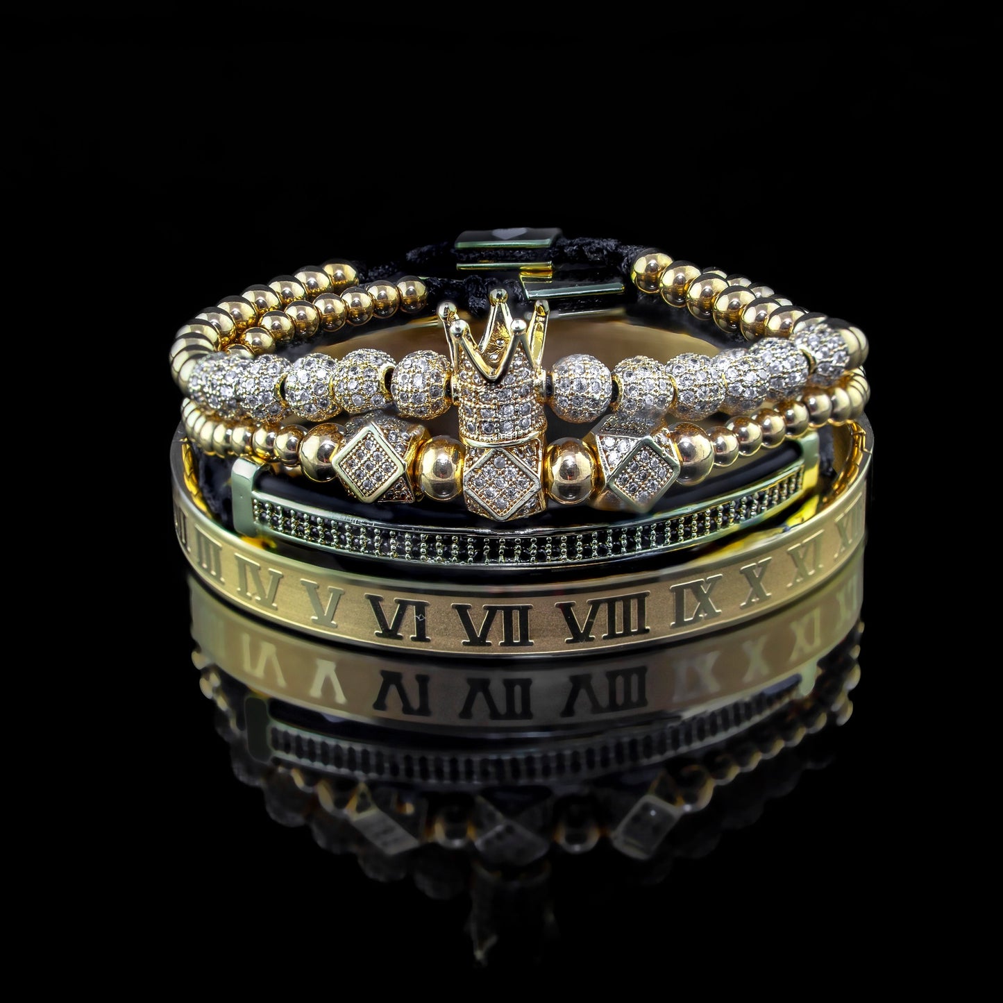 Imperial Roman King Set in Gold on black reflective surface