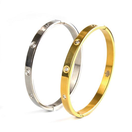 Crysttal Signature CZ Love Bangle in Gold and in Silver