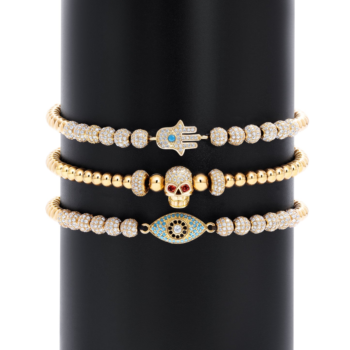 Evil Eye Skull Hamsa Bracelet Set