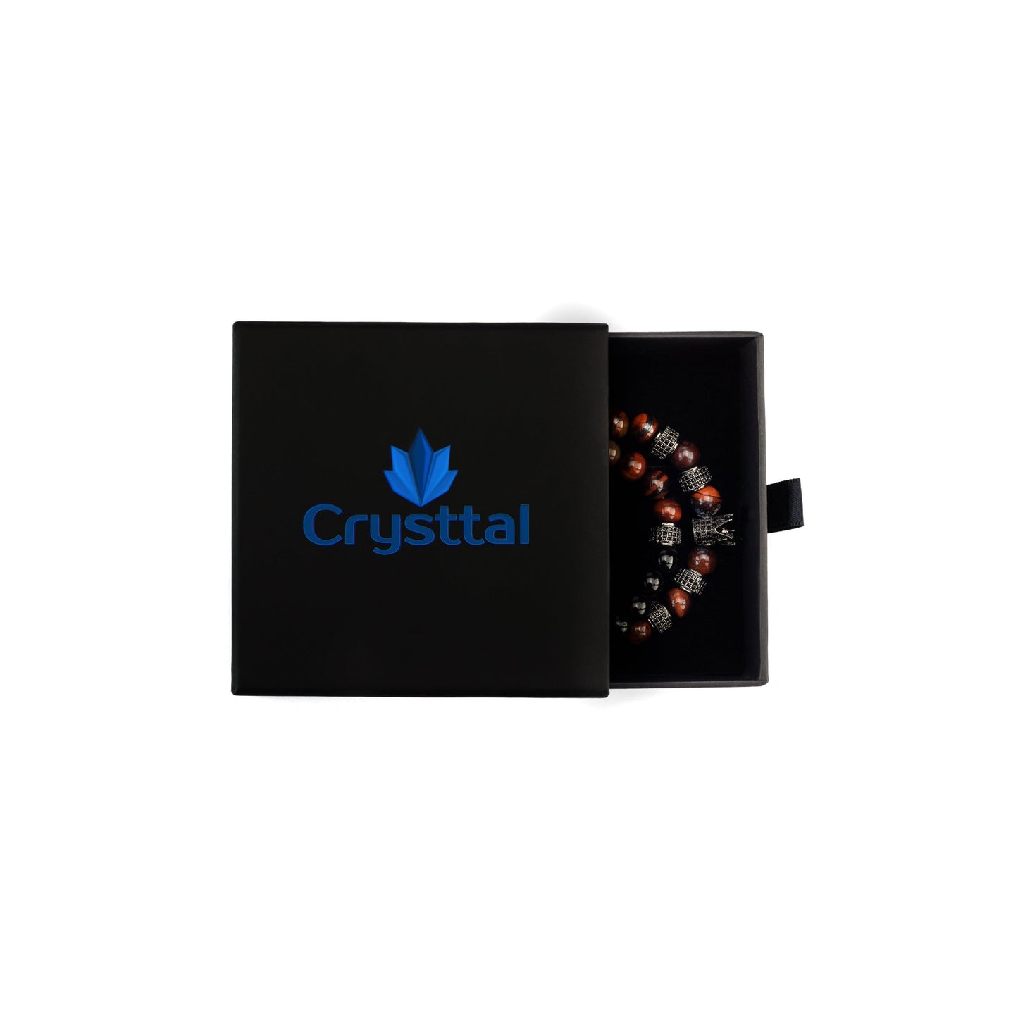 Tiger's Eye Black Agate Crown Bracelet 2pcs Set in a Crysttal branded gift box