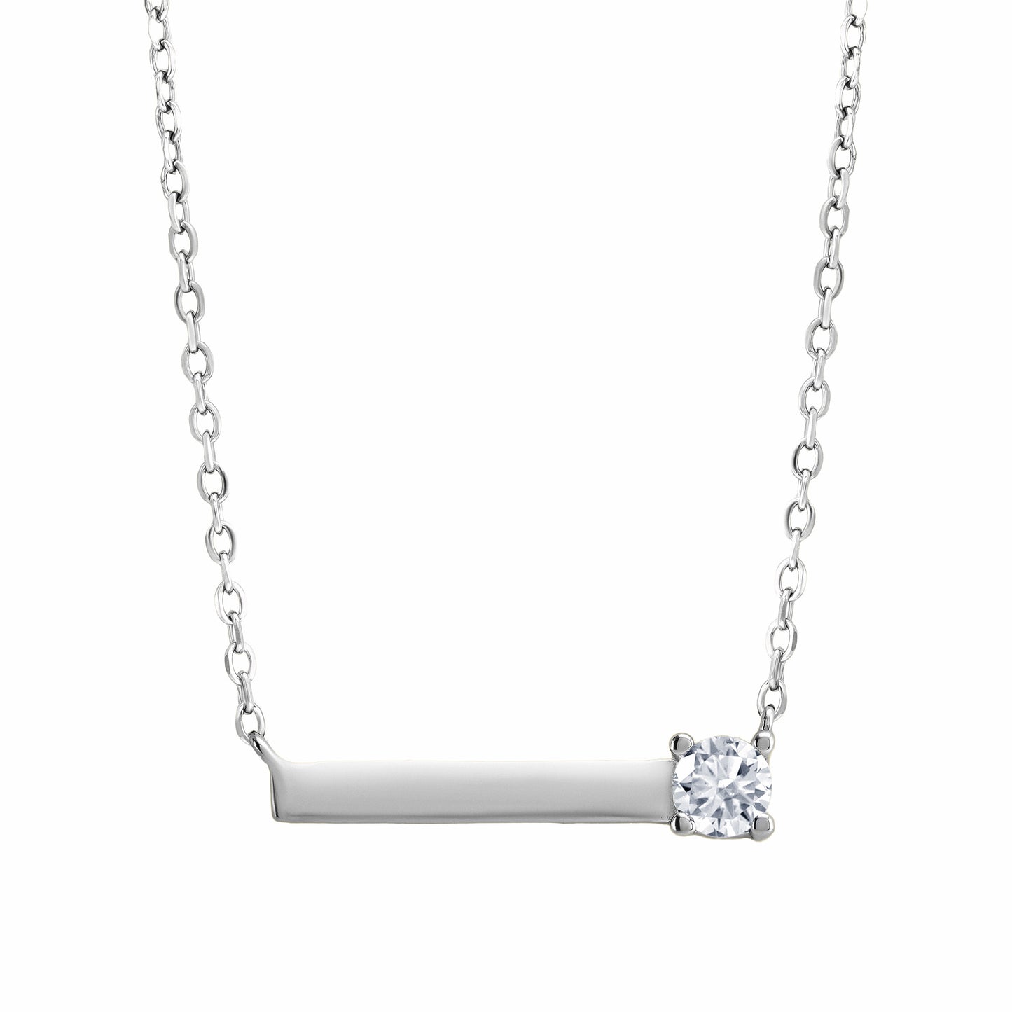 Horizontal Bar CZ Silver Necklace