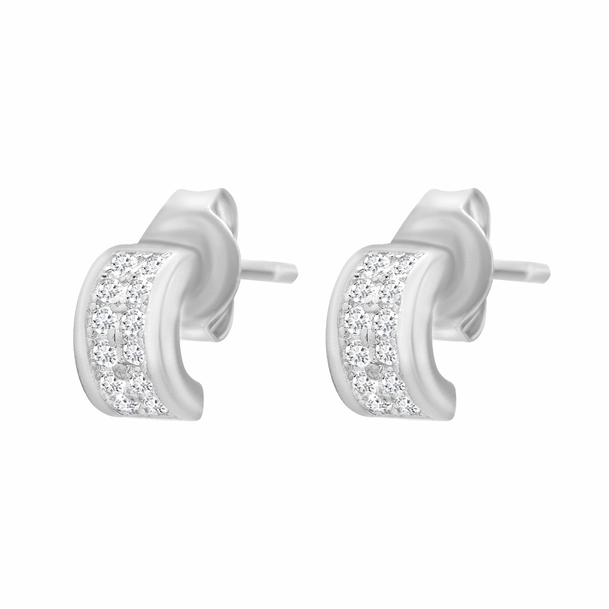 Sparkling Halves CZ Silver Earrings