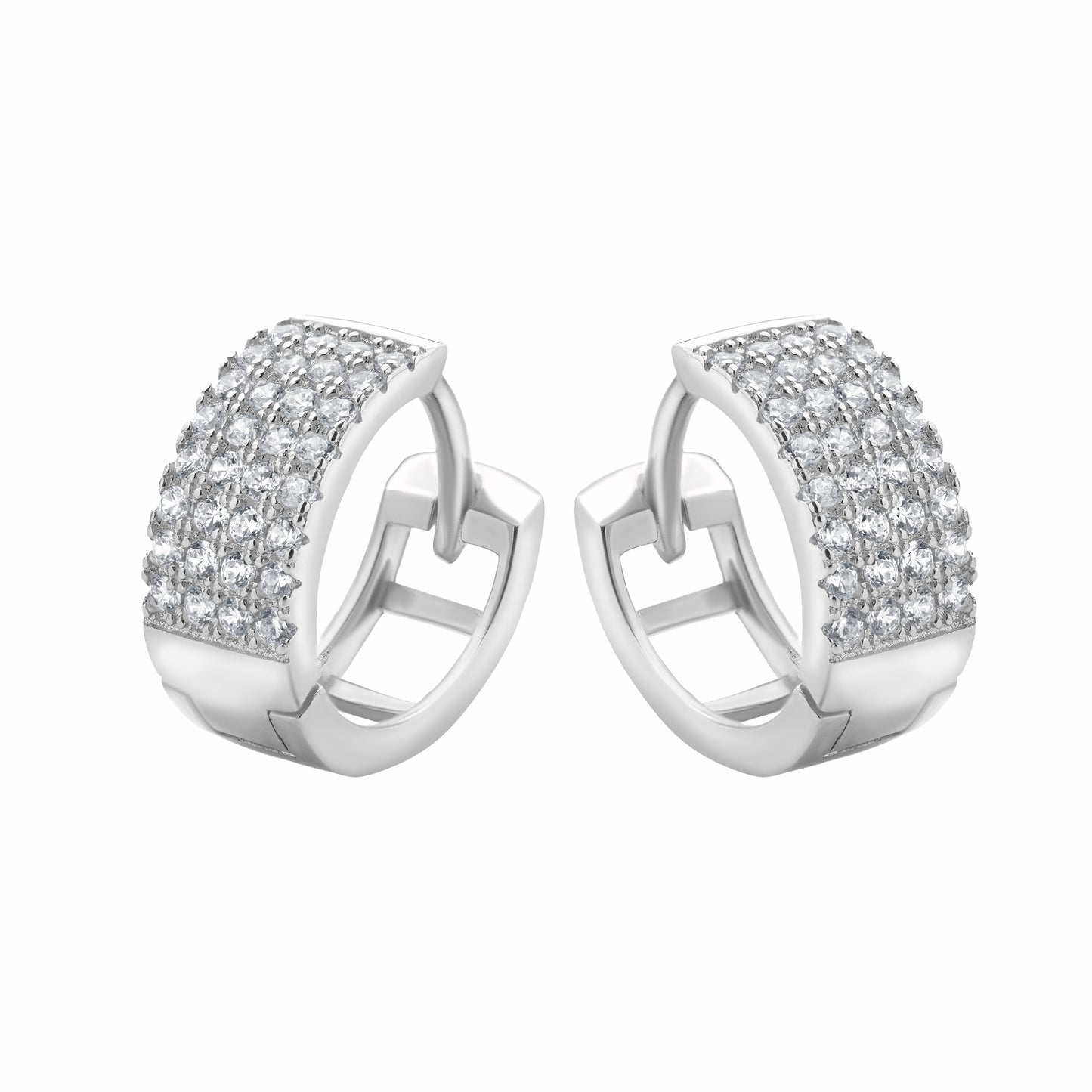 Flat Huggie Hoops CZ Silver Earrings