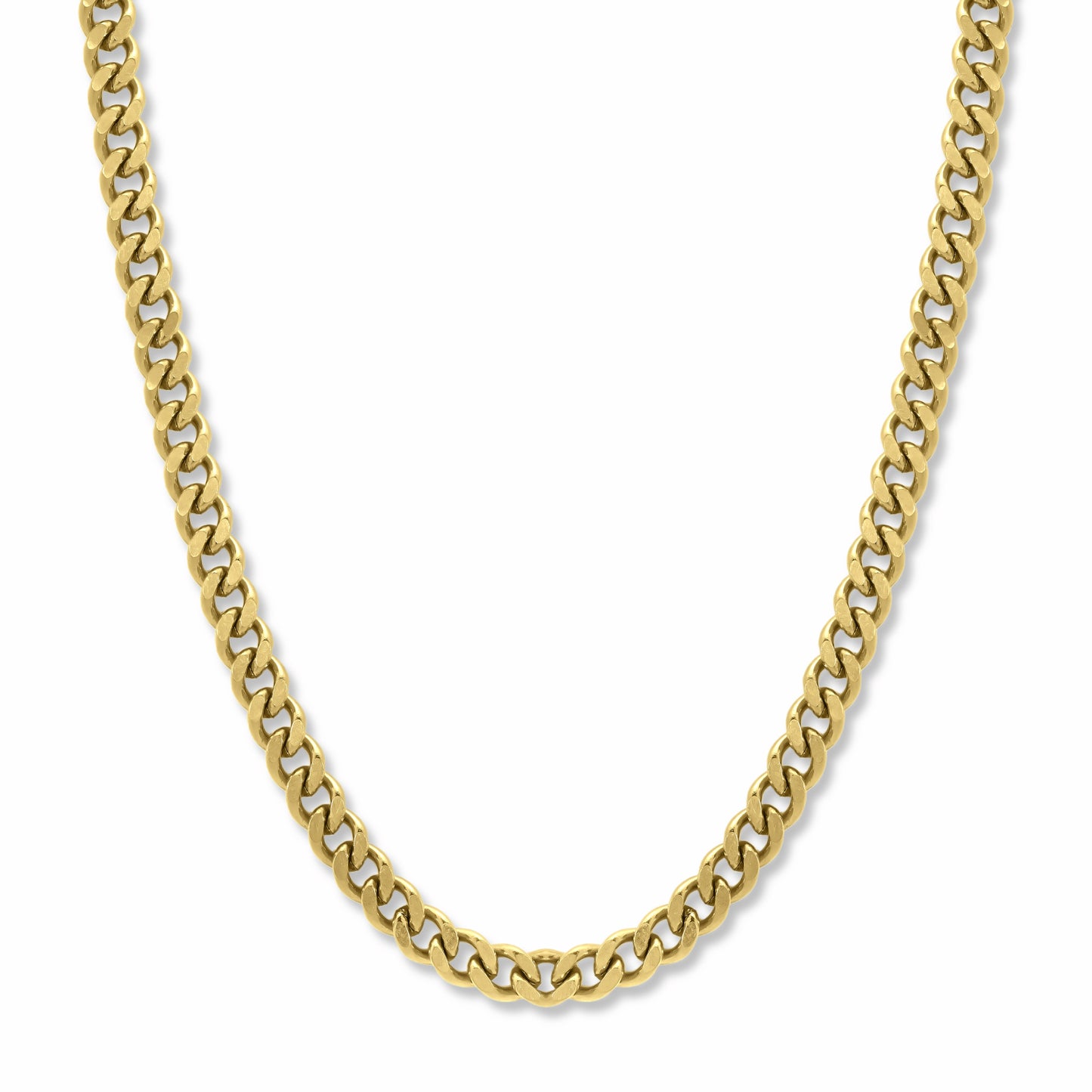 Cuban Chain Gold 5mm on white background. Luxury, lifetime Men's Jewellery.